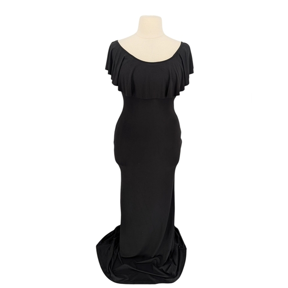 19973 NEW JLUX Label Popover Bodycon Maxi Knit Dress Black size XL minimalist - Picture 1 of 6